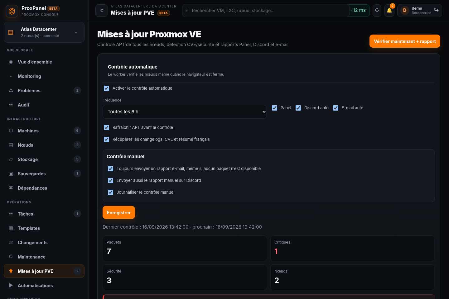 Mises à jour PVE